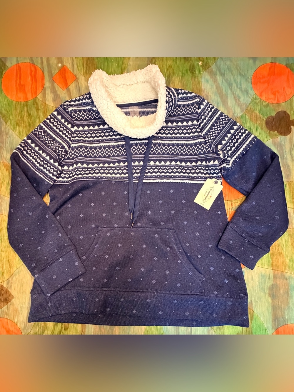 St Johns Bay Womens PS Diamond Pattern Fleece Lined Sherpa Collar Sweater NWT Pe